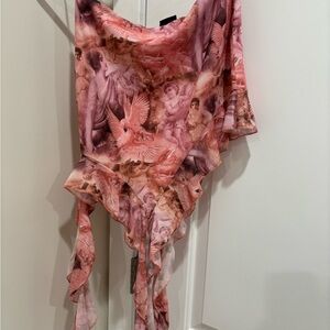 Elegant Pink Scarf with Artistic Print
